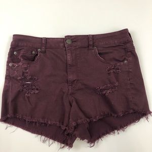 💕 Burgundy distressed Jean shorts Cut off Sz 14